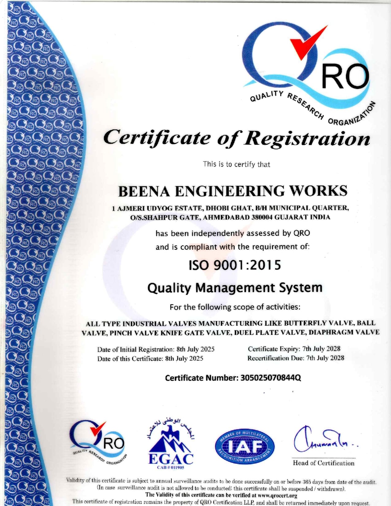 QUALITY. CERTIFICAT. 2025